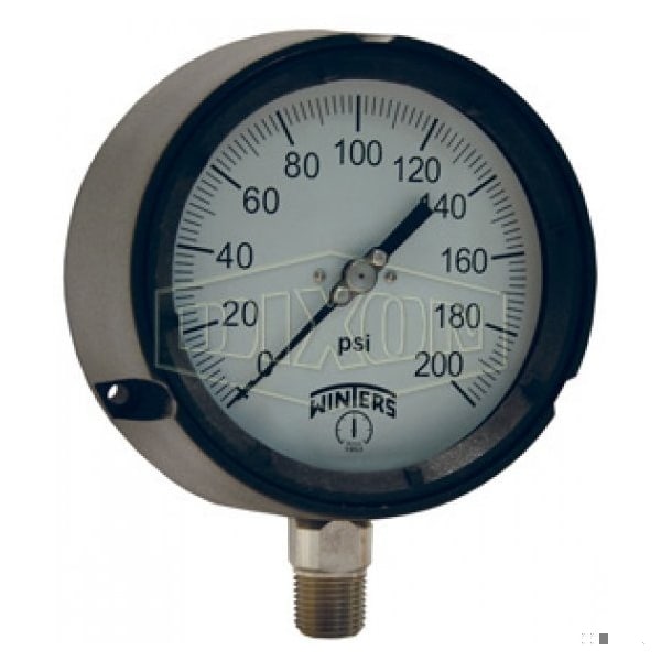 Dry Process Gauge, 0 to 200 psi, 1/2 in Connection, 4-1/2 in Dial, +/- 0.5 %